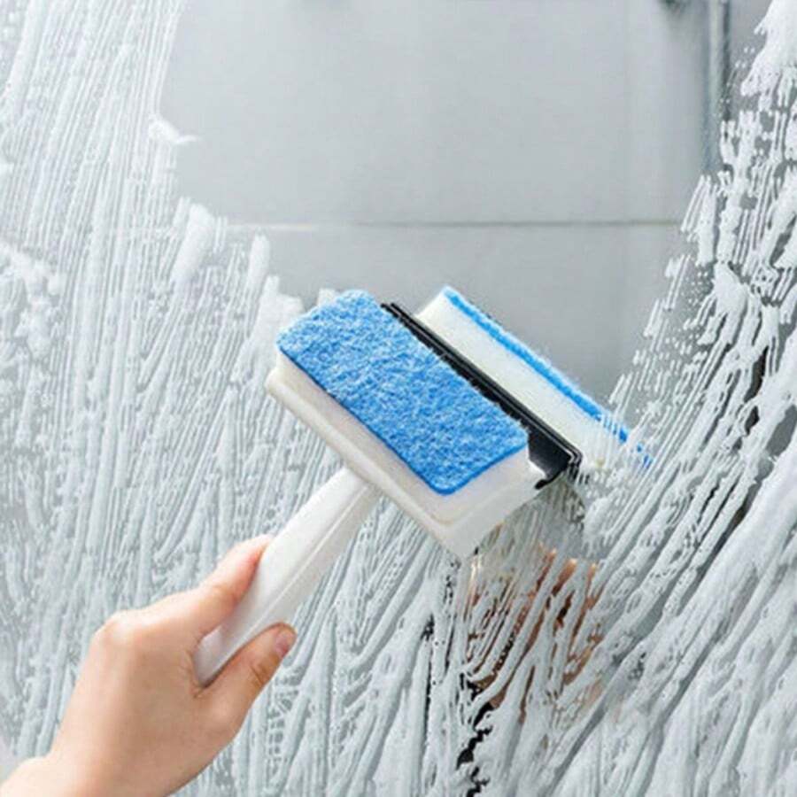 1pc Creative Double-sided Home Use Glass, Tile, Wall, Shower Cleaning Brush With Scraper For Window, Mirror Cleaning