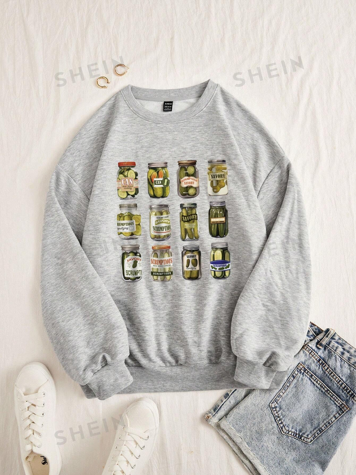 SHEIN LUNE Casual Floral Print Round Neck Thick & Loose Fit Sweatshirt For Women, Autumn/Winter