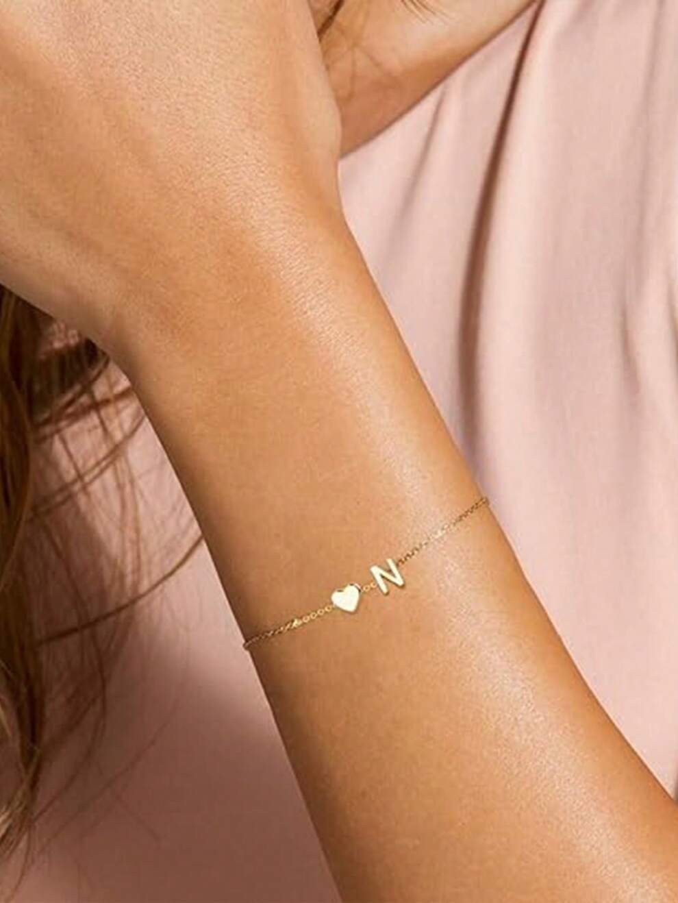 1PC Letter Mini Heart Thin Chain Bracelet Simple Minimalist Hand Chain Jewelry Decoration Gift Birthday Gift