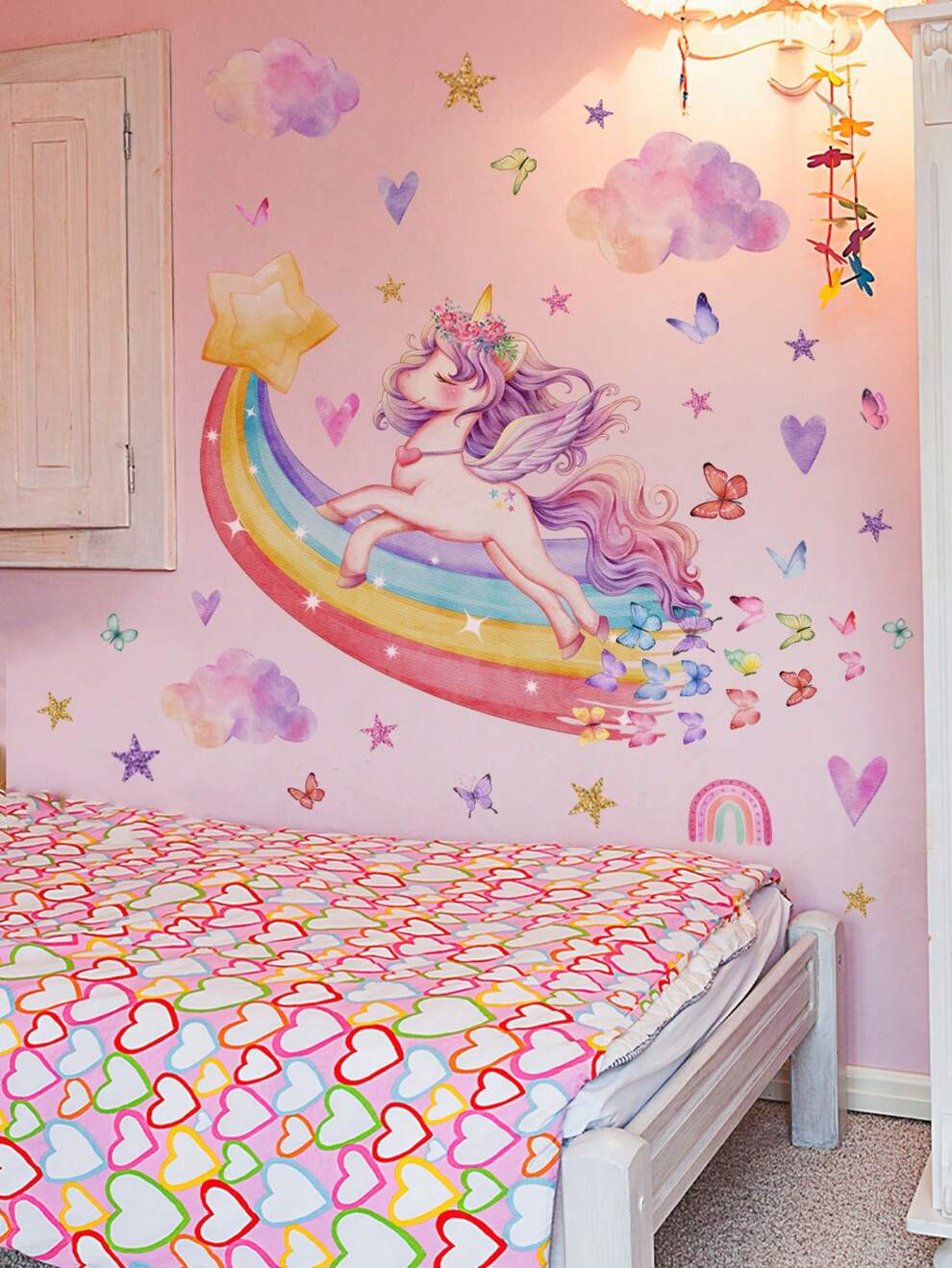 1set/2pcs Cartoon Unicorn Rainbow Butterfly Home Decoration Wall Stickers