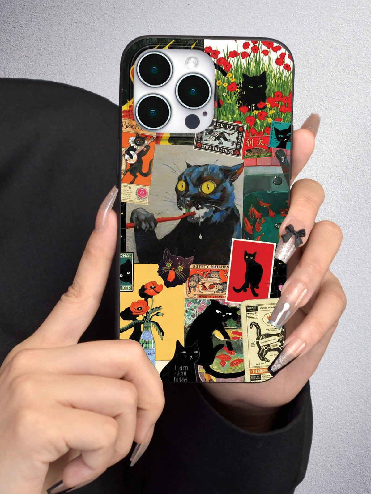 1pc Funny Black Cat Pattern Matte Tpu Soft Case With No Clip And Large Openings For Dust Proof & Water Resistance. Suitable For Iphone7/8/11/12/13/14/15/X/Xr/Xs/Plus/Pro/Pro Max/Se2/Mini Series.