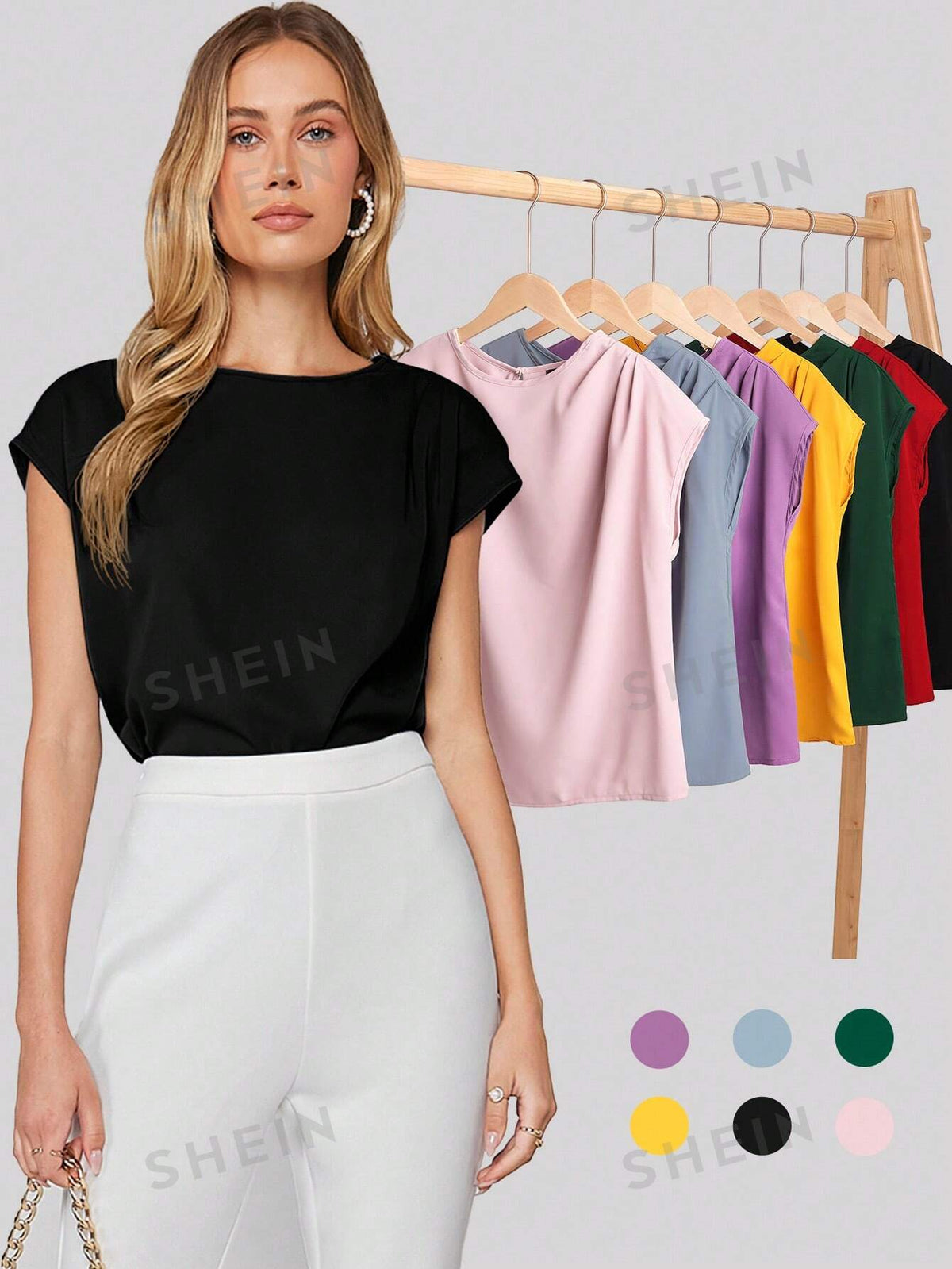 SHEIN BIZwear Solid Color Asymmetrical Batwing Sleeve Sleeveless Women Top, Suitable For Work