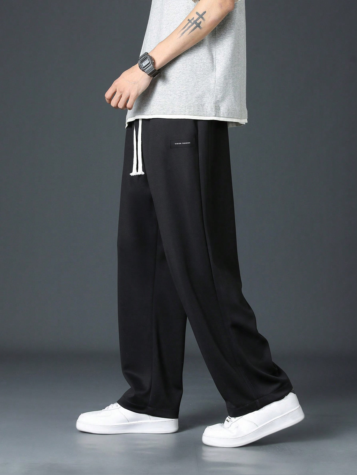 Men Letter Patched Detail Drawstring Waist Sweatpants