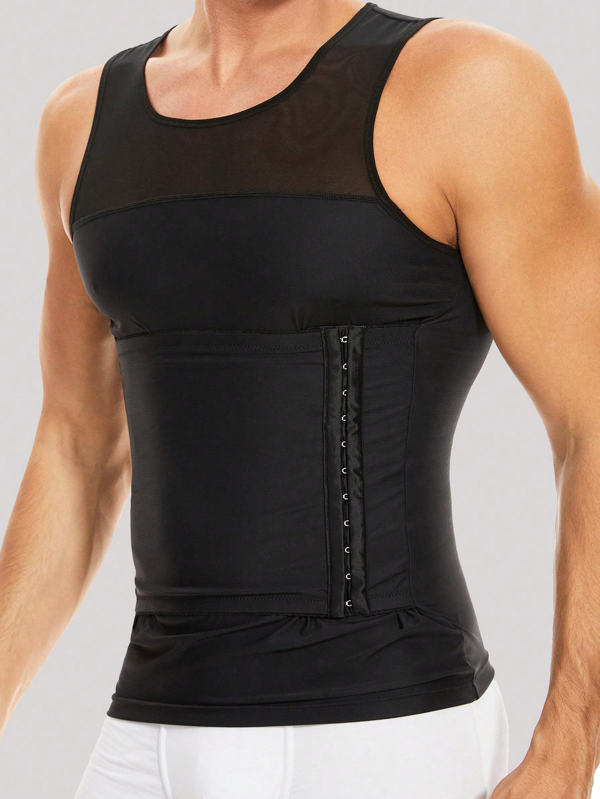 1pc Men's Reinforced Slim Compression Shirt With Adjustable Belt, Simple & Daily Wear