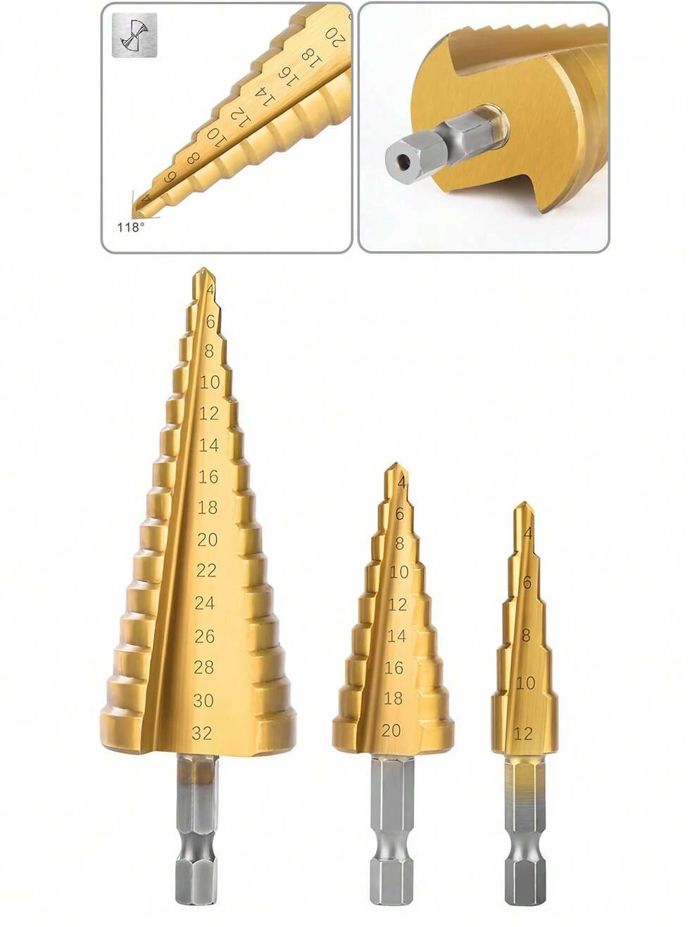 1PC HSS Step Cone Drill Bits Set, Hex Shank Step Drill (3-12/4-20/4-32mm) Titanium Bit Hole Cutter For DIY Wood, Metal, Stainless Steel, Sheet Metal