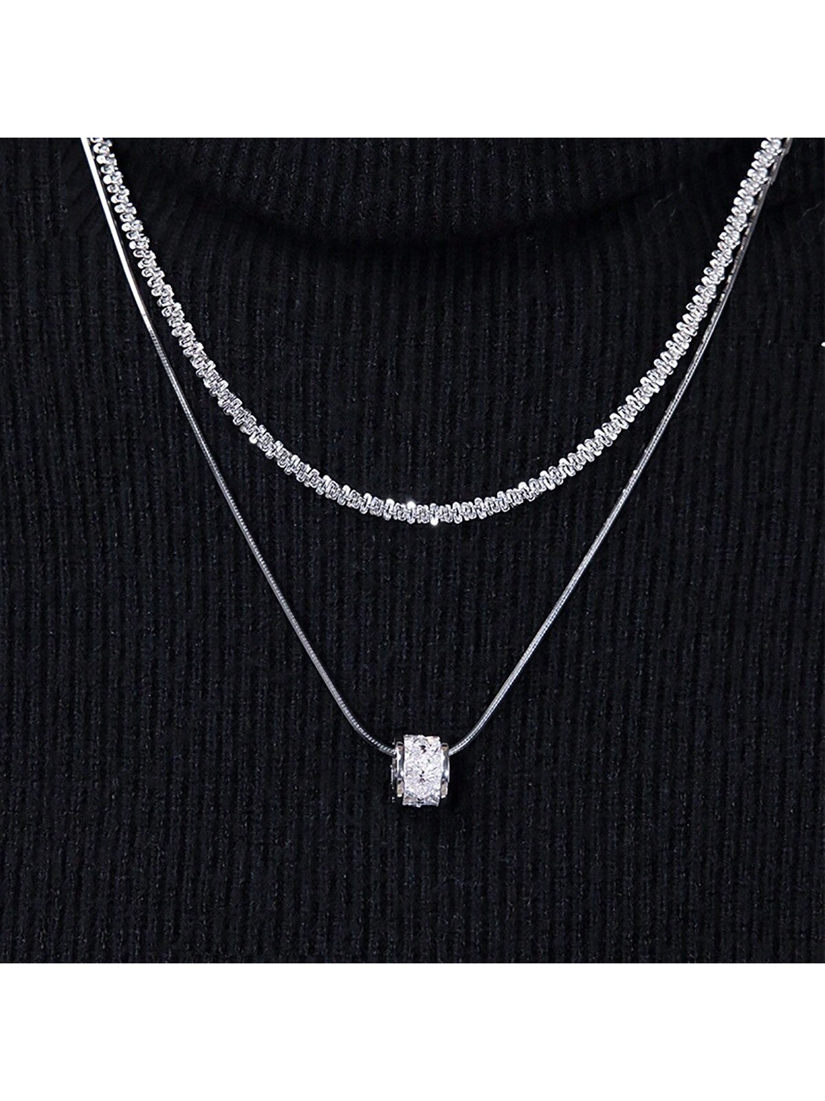 1pc Tiny Waist Cubic Zirconia, Double Layered, Titanium Steel, Meditation Beads Necklace, Ideal For Women's Daily Wear, Sweater Chain, Autumn & Winter