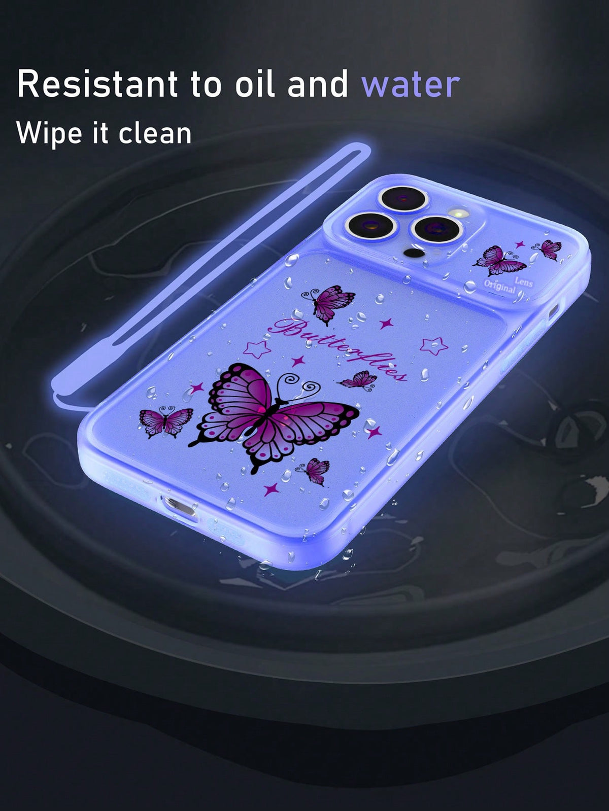 1pc Purple Night Glow Matte TPU Phone Case With Butterfly Pattern And 1pc Purple Luminous Silicone Strap, Compatible With IPhone, Android, Samsung, Xiaomi, Oppo