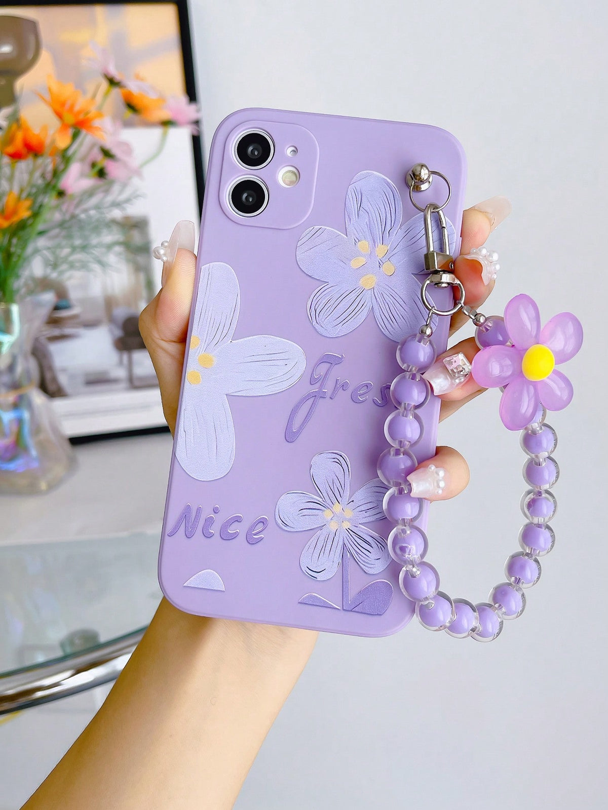 Floral 1pc White TPU Phone Case With Colorful Flower Pattern And 1pc White Flower Beaded Bracelet, Compatible With IPhone 15 PRO MAX/ Samsung A14/A54/A52/A31 4G/A23/Redmi Note 8 Pro/11 Pro 4G/12 4G/OP