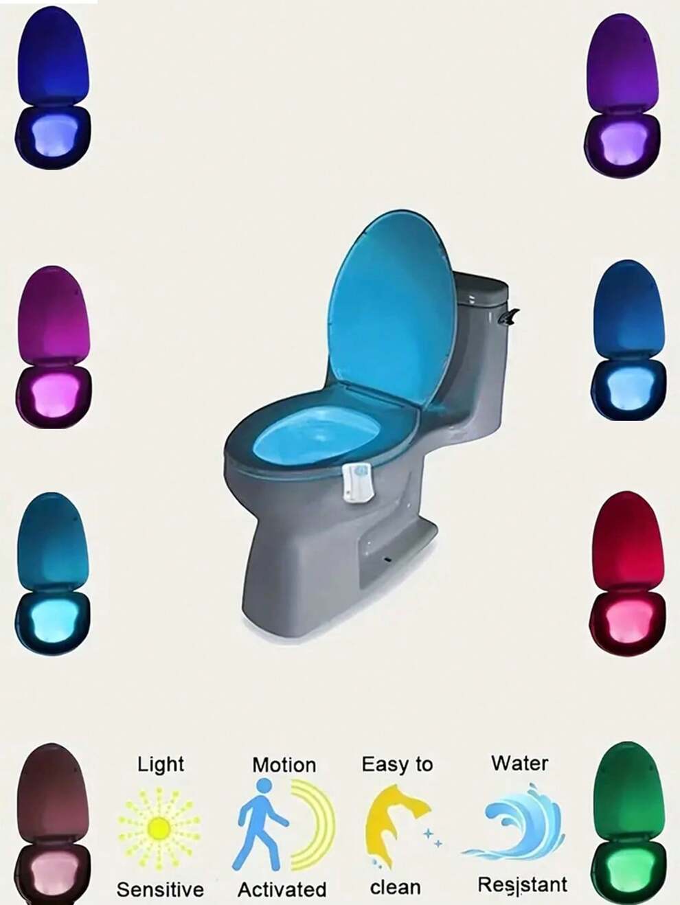 1pc Toilet Motion Sensor Night Light, 8/16 Color Bathroom Sensing Light Intelligent Sensing Bathroom LED Light Body Movement Activated Seat Up/down Sensing Night Light Lighting