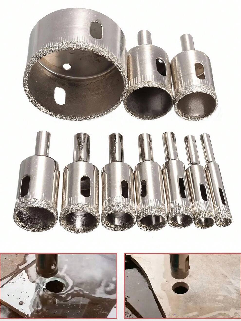 1Set(10Pcs) 3-50mm Coated Diamond Drill Bit Glass Core Hole Saw For Glass Ceramic Tile Marble Opening Electric Power Drilling Tools