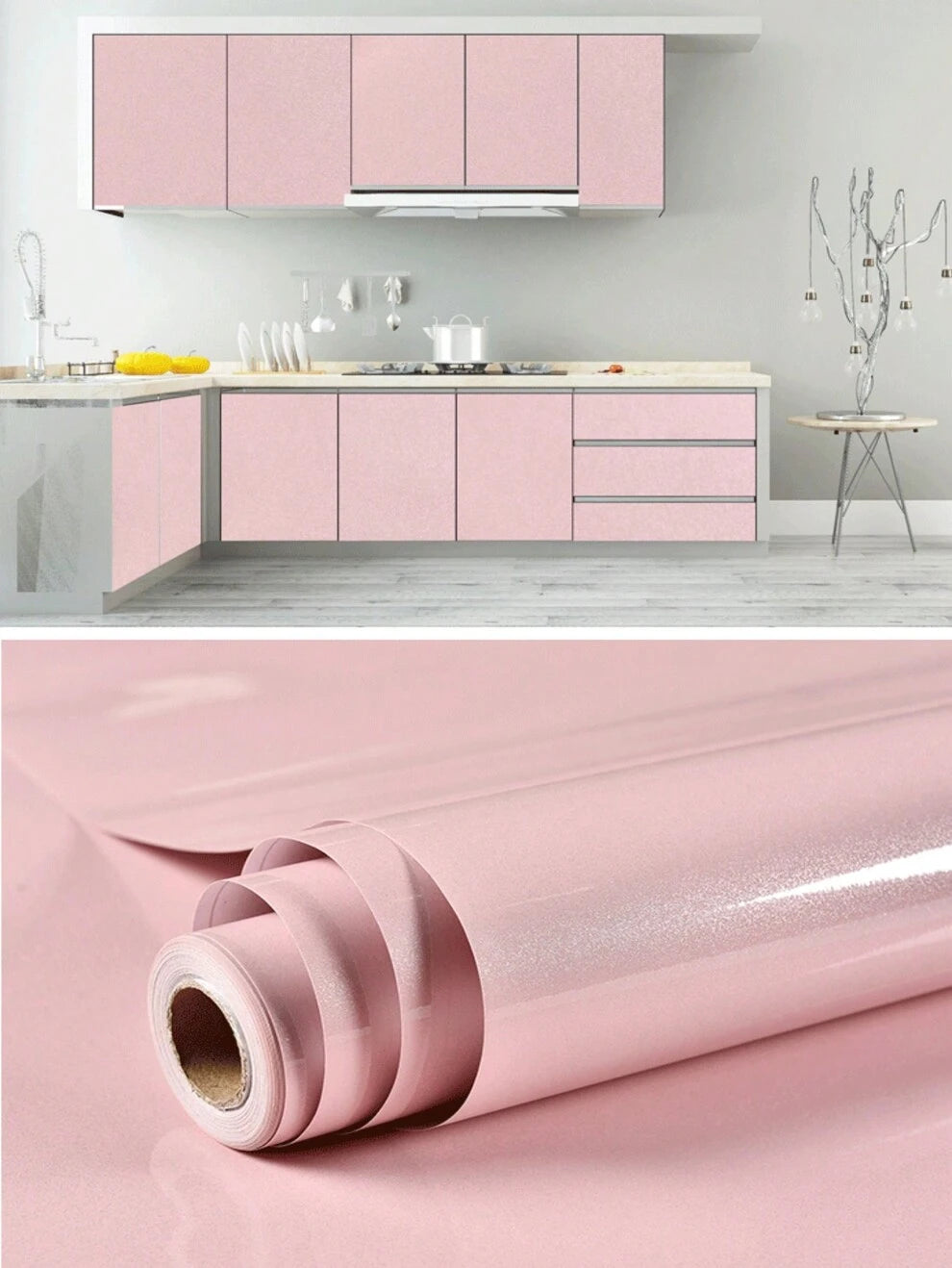 1 Roll Pearlescent Solid Color Wallpaper PVC Self-Adhesive Kitchen Bathroom Furniture Decoration Sticker Waterproof DIY Contact Paper