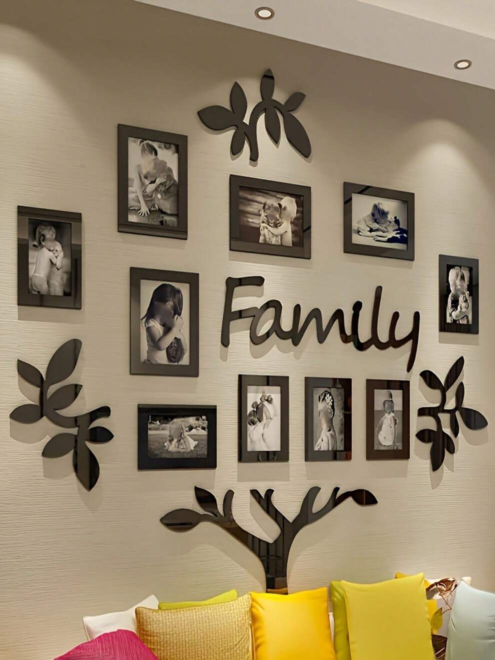 1set Family Tree Wall Decor, Acrylic 3D DIY Mirror Stickers, Picture Frame Collage Home Decorations, For Living Room Bedroom Dinning Office New House Gifts Set Large 47x47 Inch