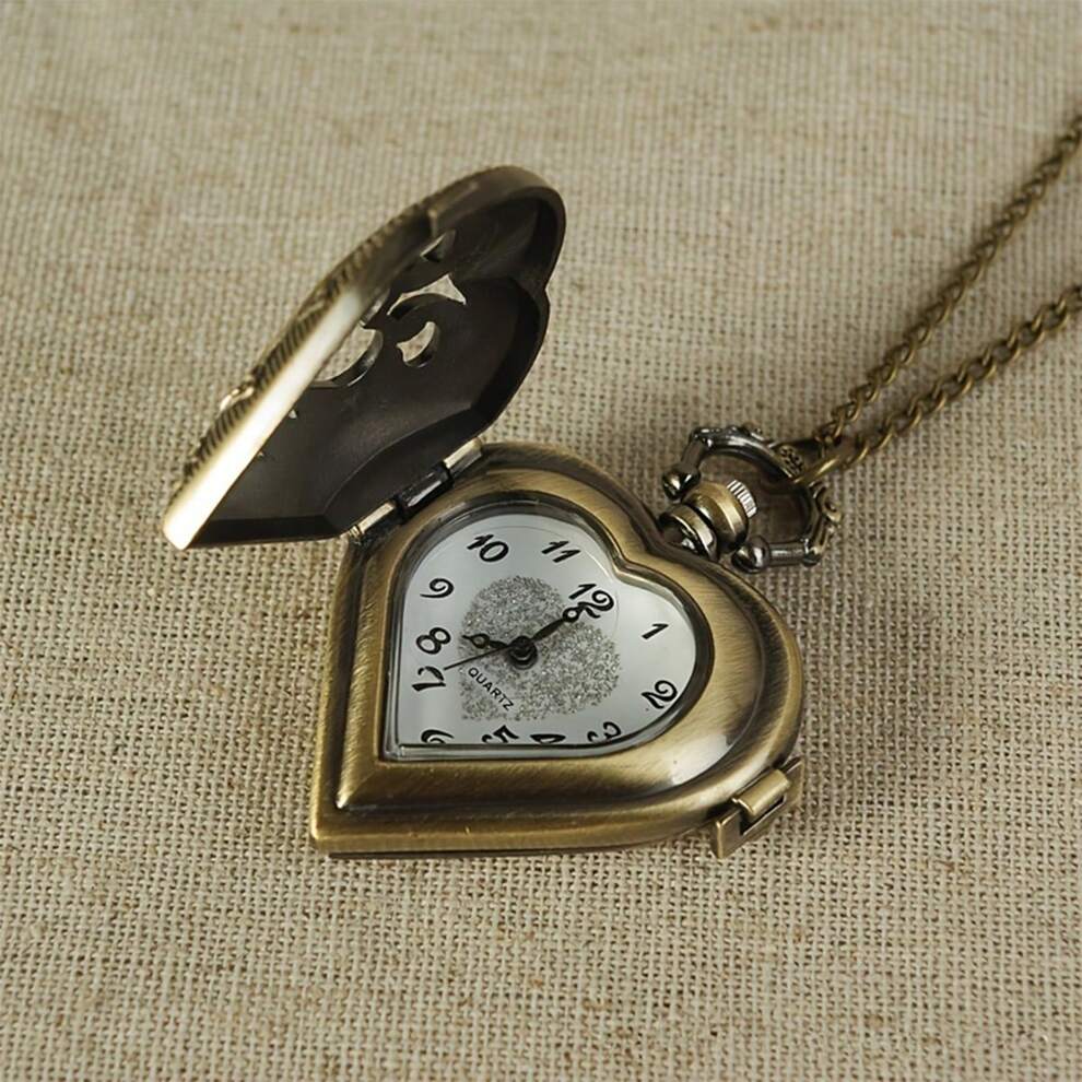 Vintage Silvery Heart Locket Shaped Hollow Pendant Pocket Watch For Women Lovers Mother's Day Christmas Day