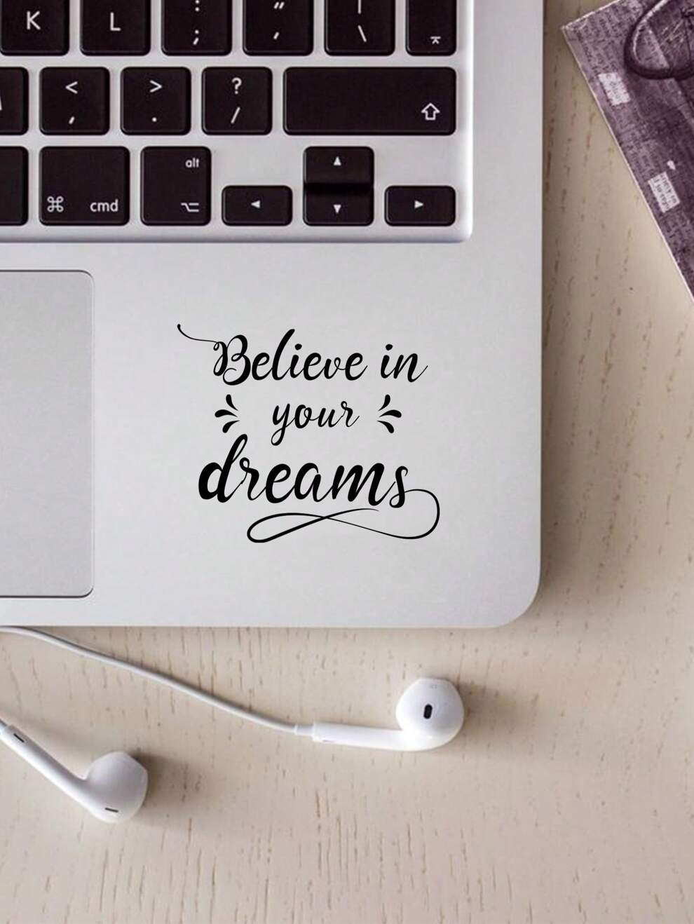 1pc Creative Laptop Sticker With Inspirational Short Phrase 'Believe In Yourself' And Partial Transparency