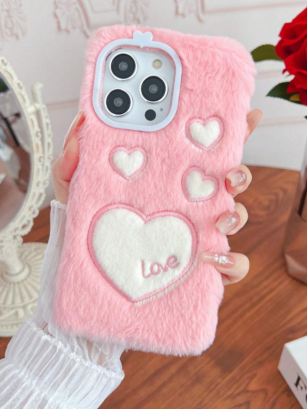 1pc Plush Love Heart Shaped Phone Case Compatible With Samsung/Xiaomi/Iphone