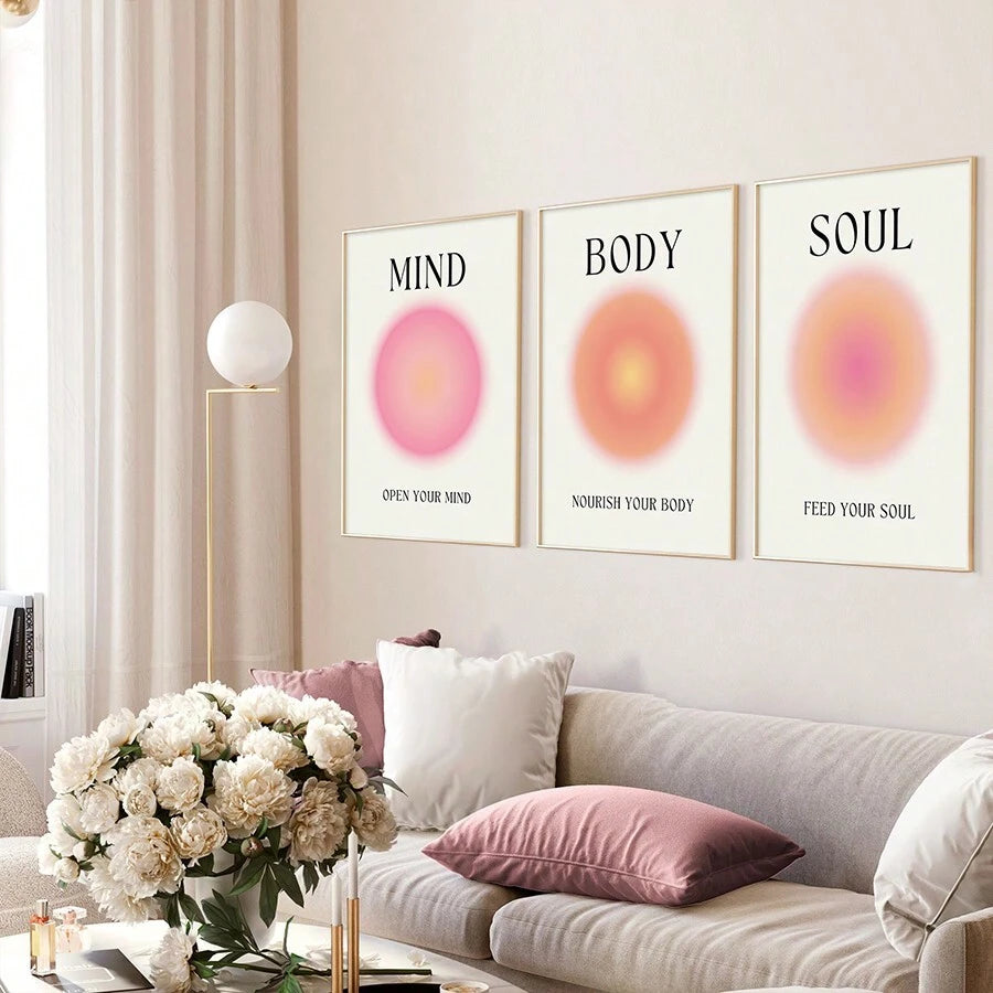 3pcs Mind Body Soul Aura Poster,Aura Energy Spiritual Gradient Wall Art, Canvas Painting For Aesthetic Room Decor,NO Frame 19.6X27.5 Inch