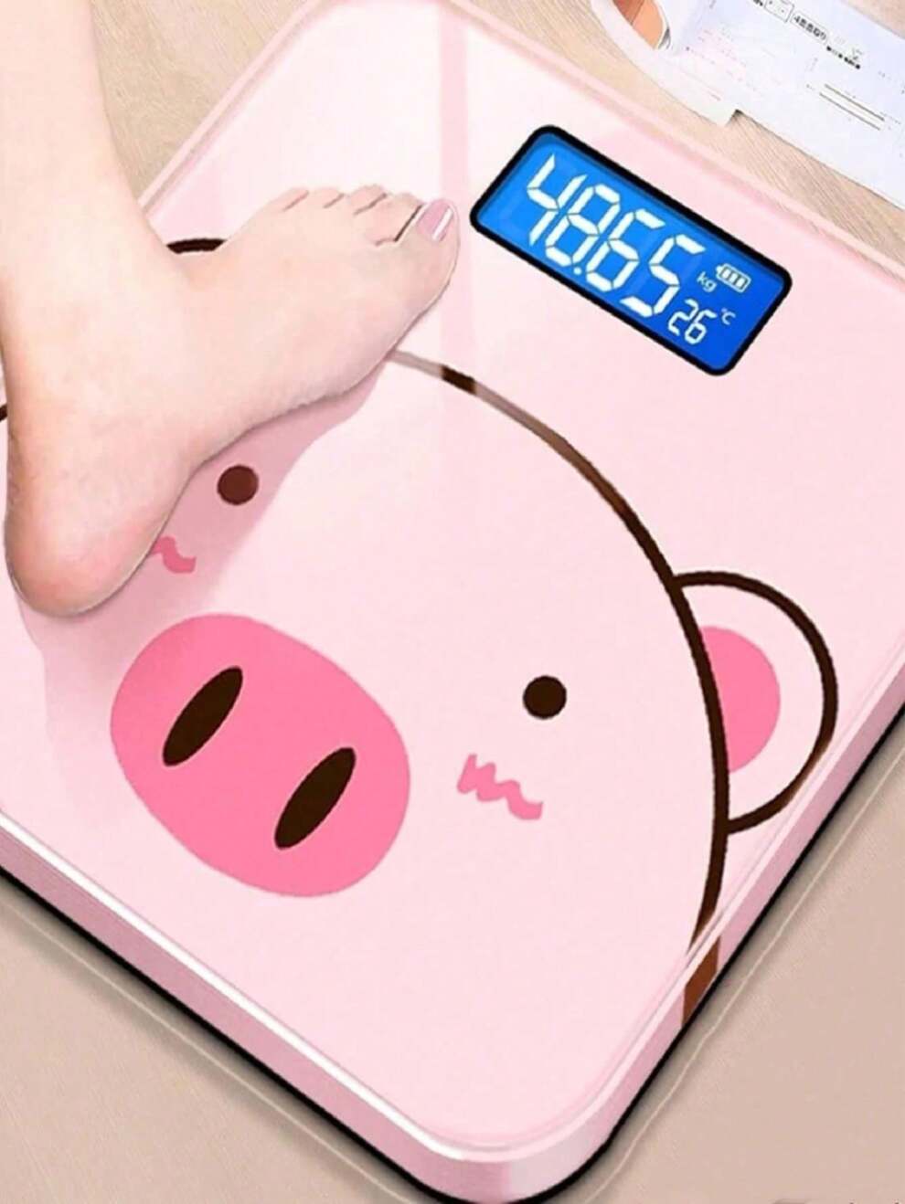 1pc 0.2-180KG Bathroom Scales Cartoon Pig Bathroom Body Scales LCD Display Body Weighing Digital Scales Toughened Glass Floor Electronic Smart Weight Scales