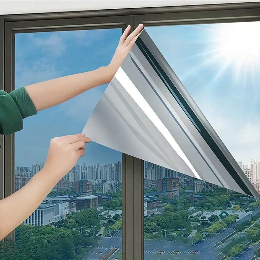 1m Window Glass Heat Insulation Film One-Way Perspective Glass Window Film, Sunscreen Film, Anti-Peeping Anti-UV Glass Film, Glue-Free Blackout Window Adhesive Film, For Hotel/Restaurant/Office/Commer