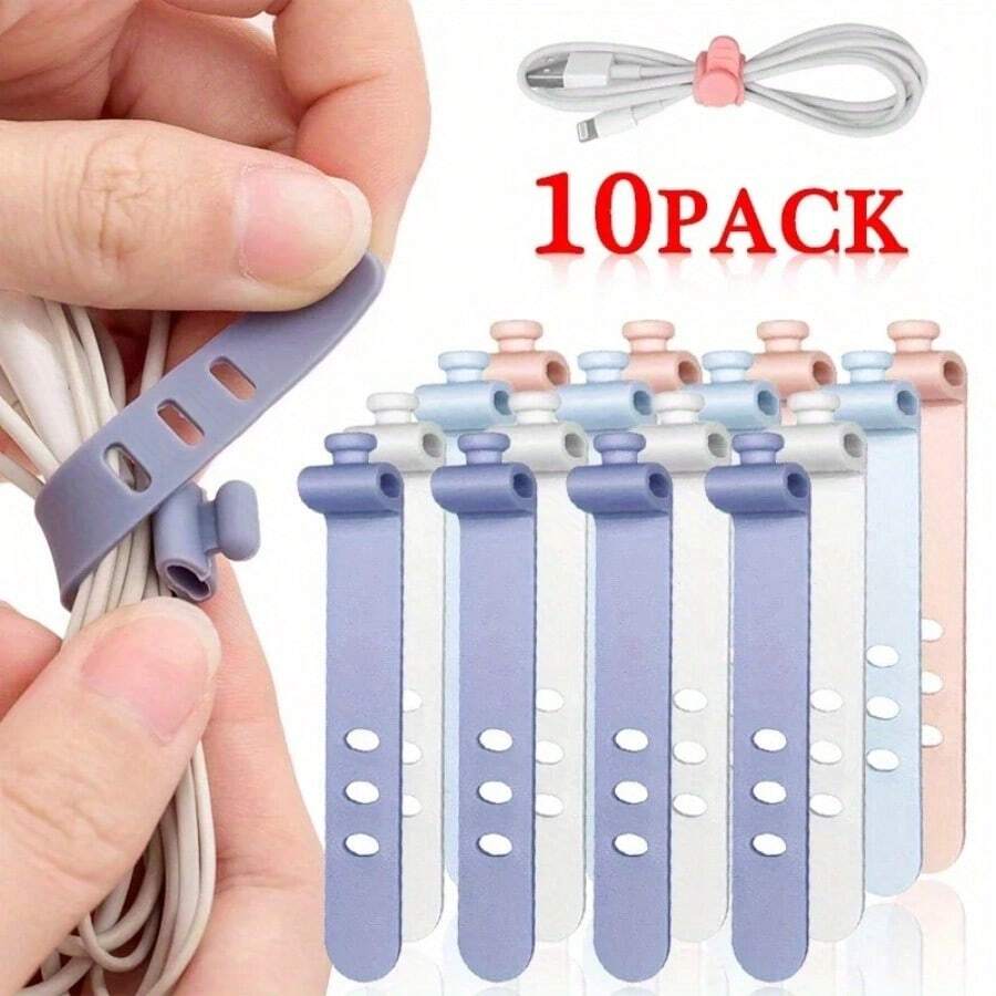 10pcs Reusable Fastening Cable Ties Cord Organizer For Earphone Mouse Cable Winder Portable Soft Silicone Wire Organizer