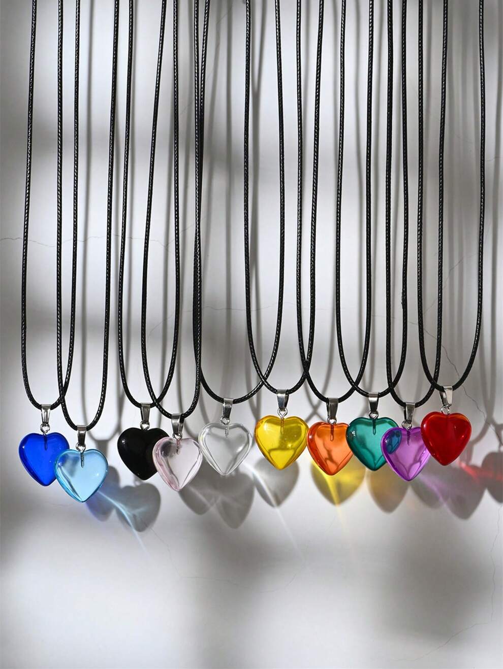 10pcs/Set Colorful Fashionable Hexagonal Crystal Glass Bullet Shaped Stone Heart Statement Necklace Set, Valentine'S Day/Lovers/Friends Gift