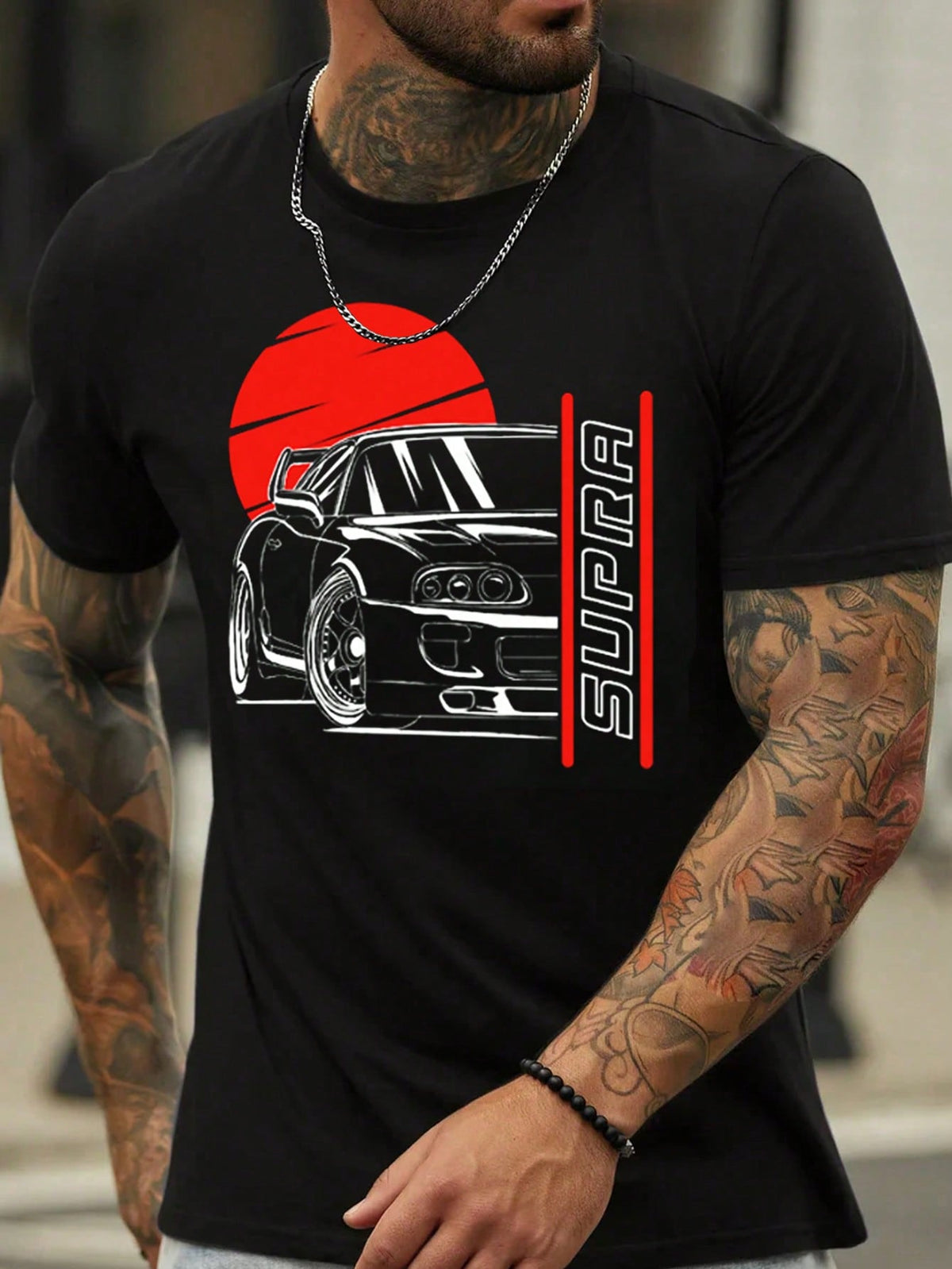 Men's Car Letter Print Short Sleeve T-Shirt