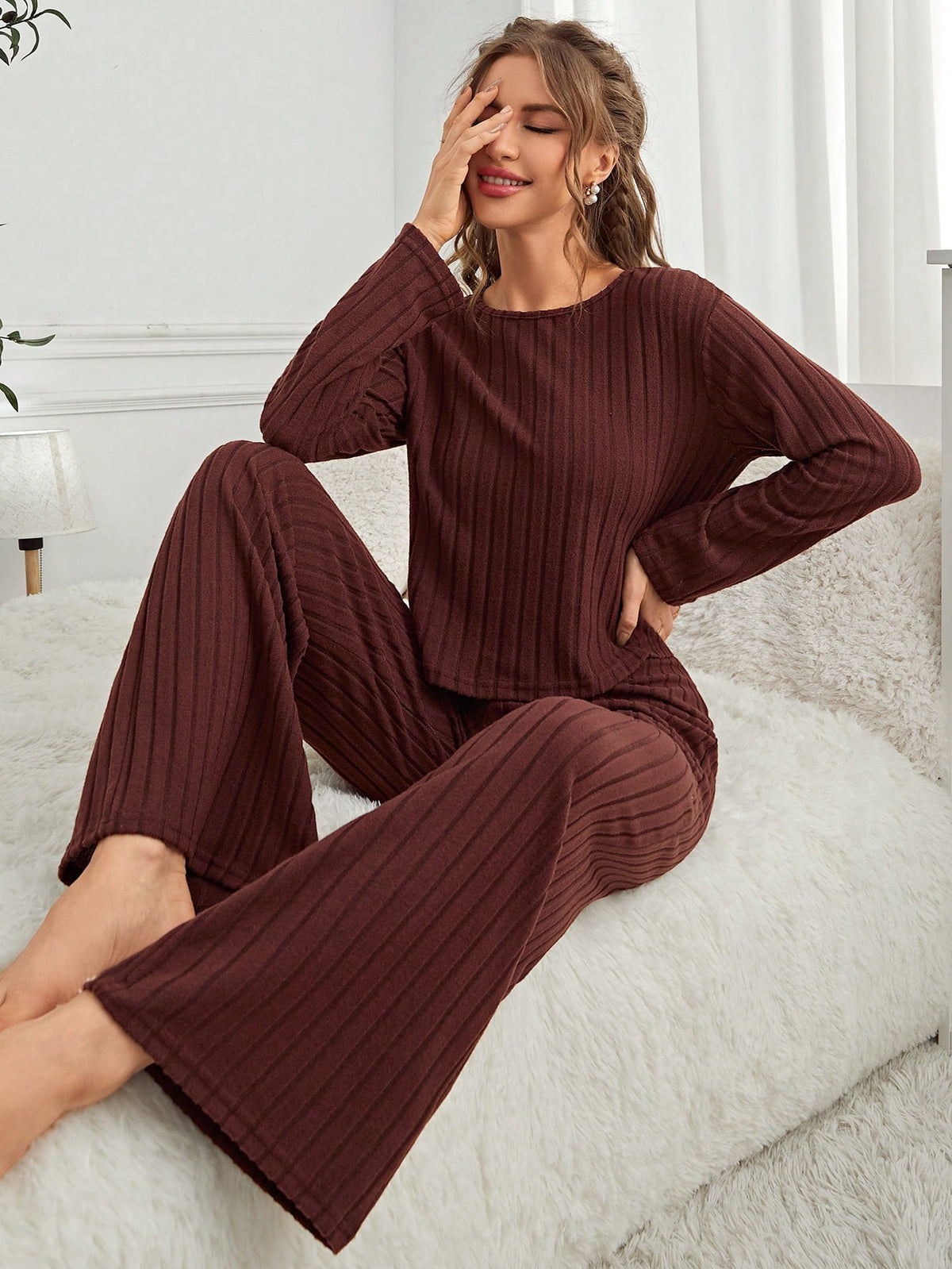 Women's Long Sleeve Ribbed Homewear Set