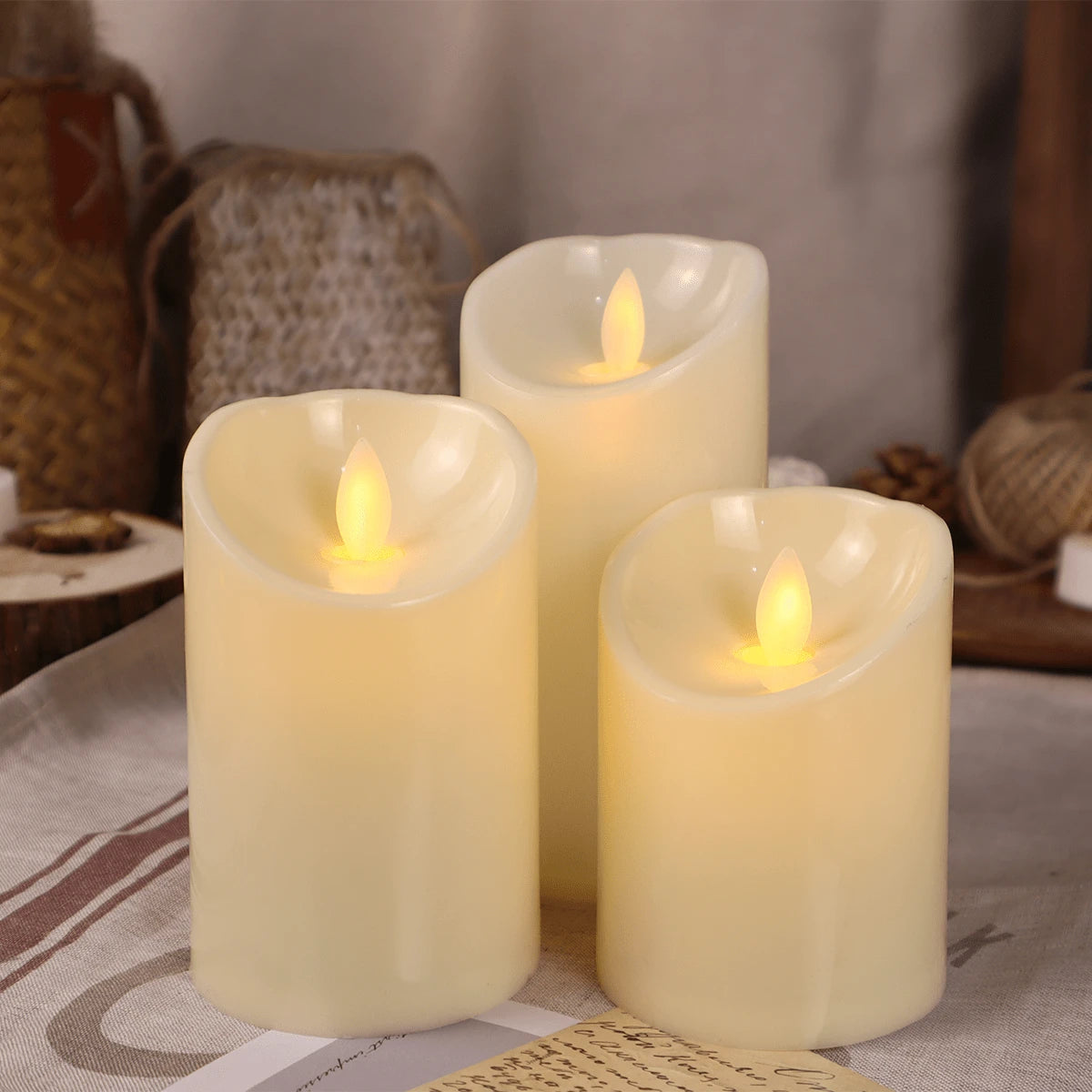 1pc High-End Plastic Ivory Color Led Electronic Candle, Non-Flame Candle For Modern Home Decor, Paraffin Candle, 7.5*10/12.5/15cm