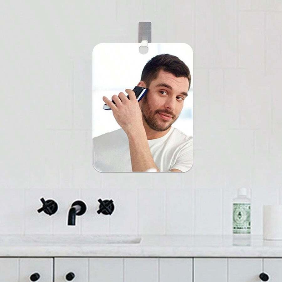 1pc Fashionable Anti-Fog Shower Mirror With Soft Mirror, For Makeup/Shaving/Beard Trimming,Handheld And Portable