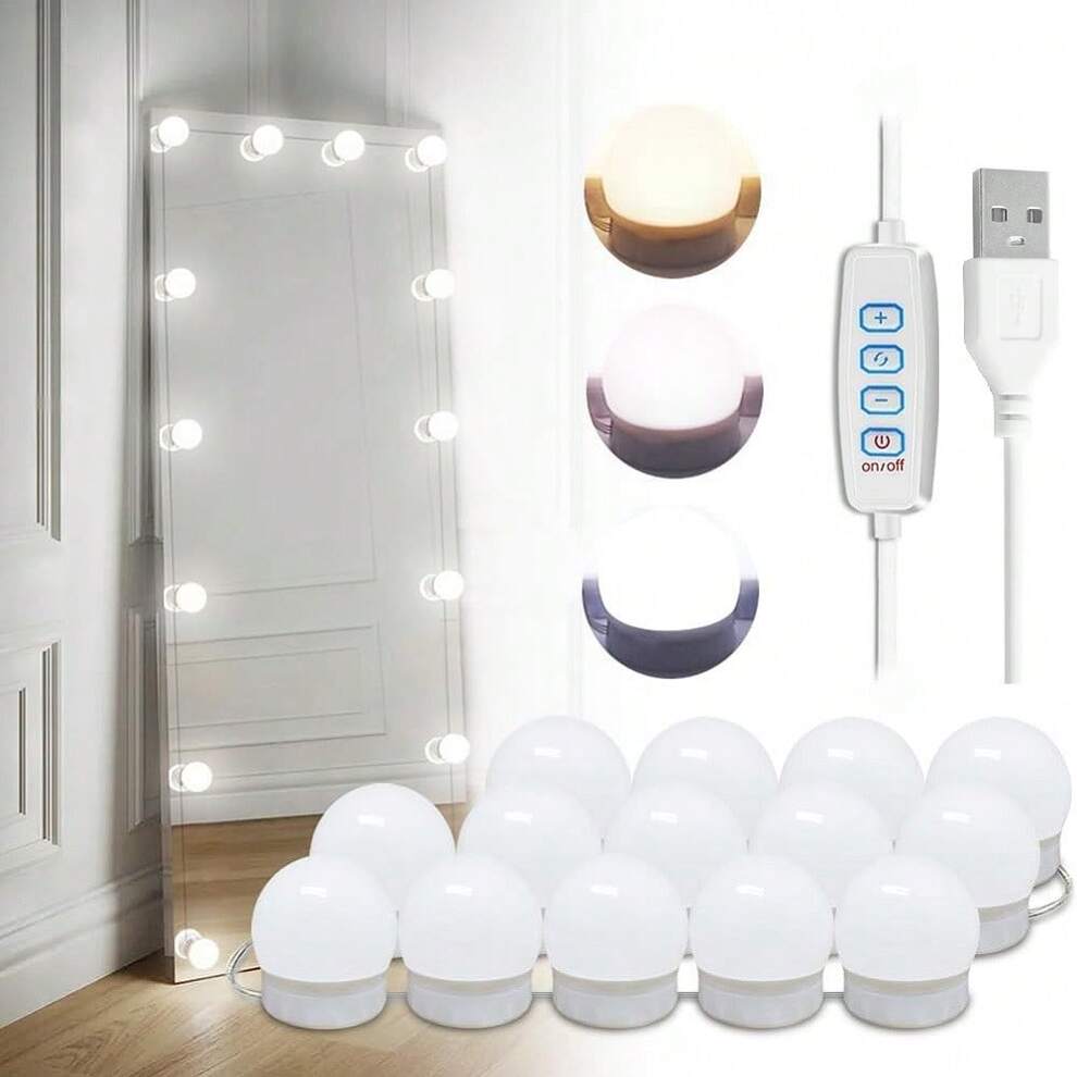 Vanity Lights For Mirror,Hollywood Style Vanity Lights With 6/8/10/12/14pcs Dimmable Bulbs,Adjustable Color & Brightness,USB Cable(No Mirror Include)