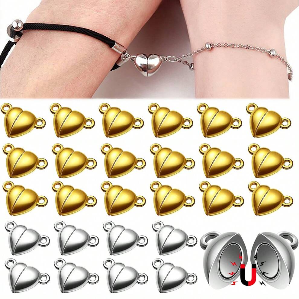 8set Heart Shaped Magnetic Clasps For Jewelry Gold Silver Bracelet Clasps Closures Magnetic Breakaway Clasp Converter For Bracelet Necklace DIY Making Wedding Valentine Day Jewelry Accessories