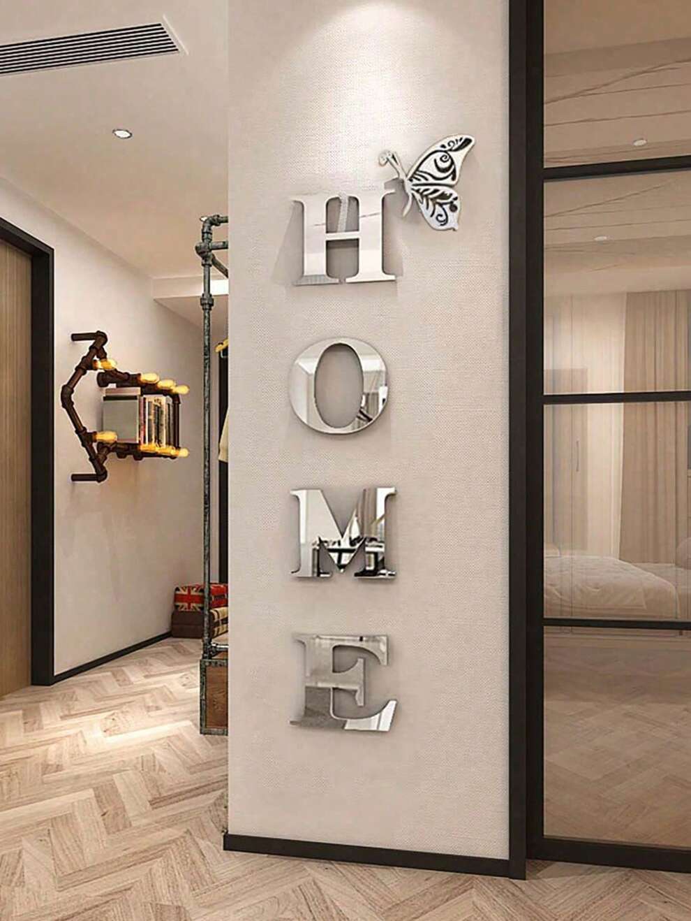 1 Set 5pcs 3D Acrylic Mirror Wall Stickers With "HOME" Letter, For Living Room, Hallway, Front Door Decoration