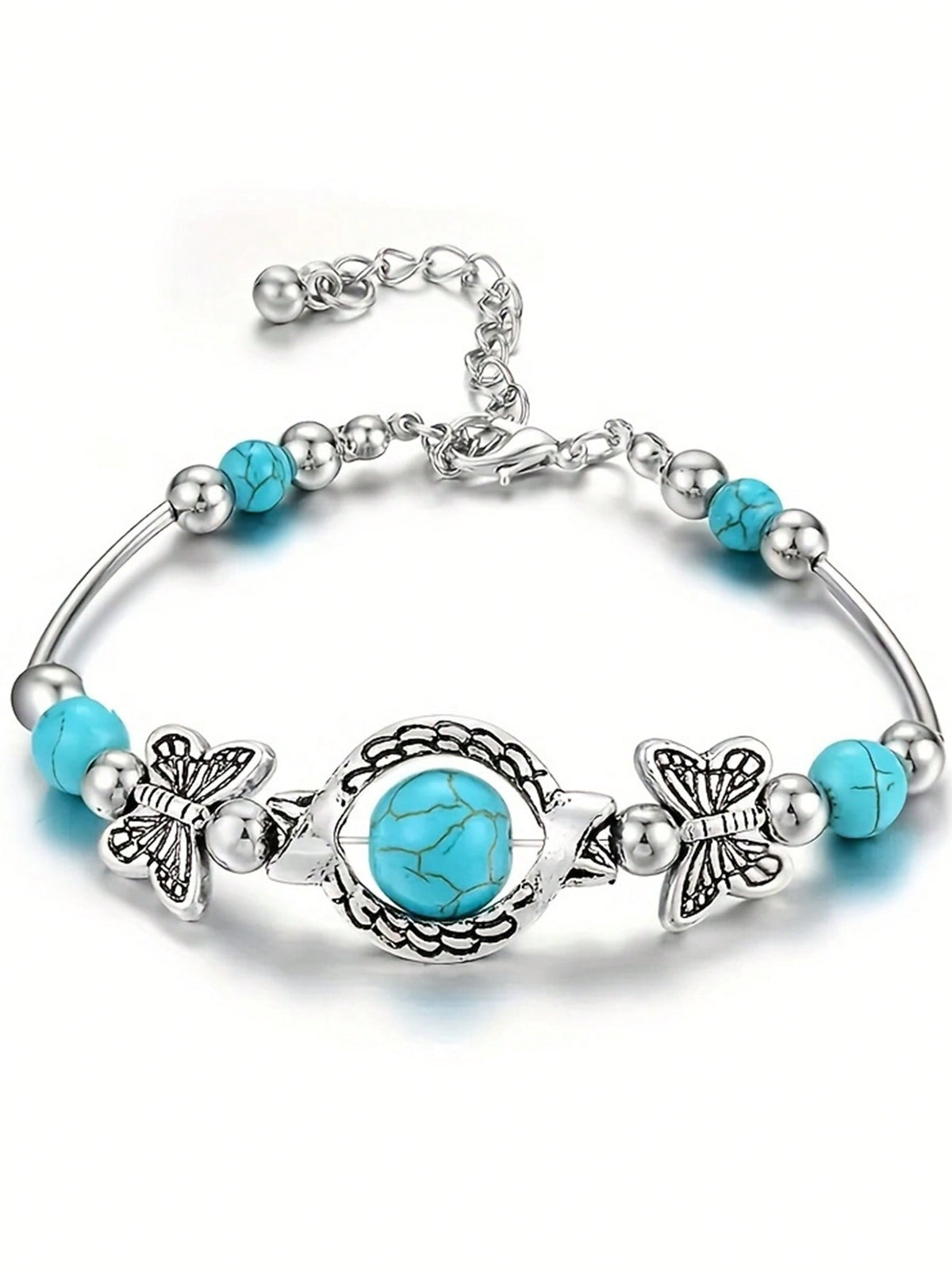 1pc Butterfly Turquoise Bracelet Suitable For Women's Daily Wear, Holiday Gift