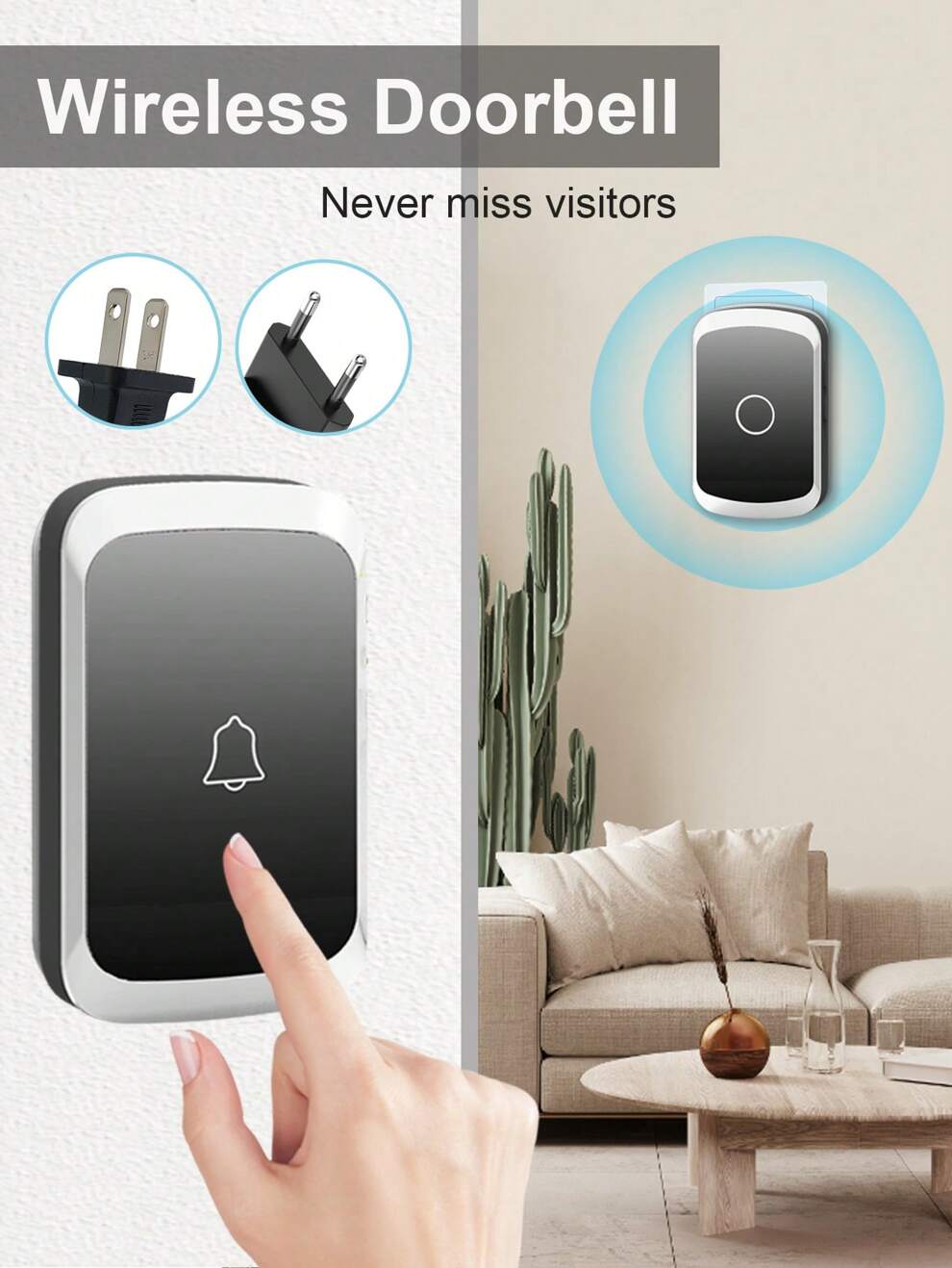 1pc Abs Wireless Doorbell With 30m Receiving Range (up To 200m In Open Field), No Network Required, Multiple Music Options, Adjustable Volume