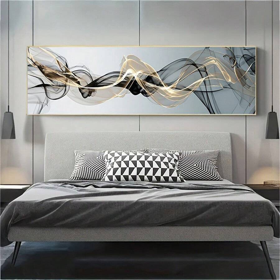 1pc Modern Nordic Abstract Gold Ribbon Oil Painting, Wall Art Decoration Without Frame, Living Room And Bedroom Art Decor With Eye-Catching Design