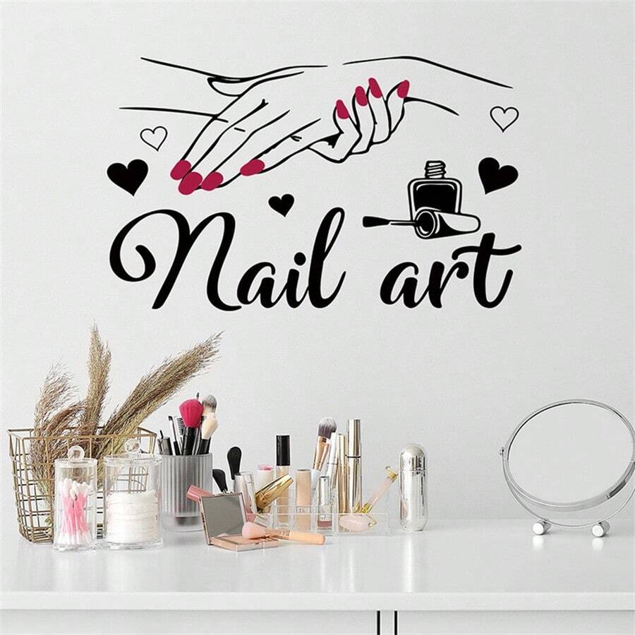 1pc Cartoon Nail Art Wall Sticker, Personalized Nail Art, Removable Waterproof Vinyl Sticker, Suitable For Powder Room, Nail Salon, Bedroom Background Wall Decoration, Home Decoration, 14.6*23.2in