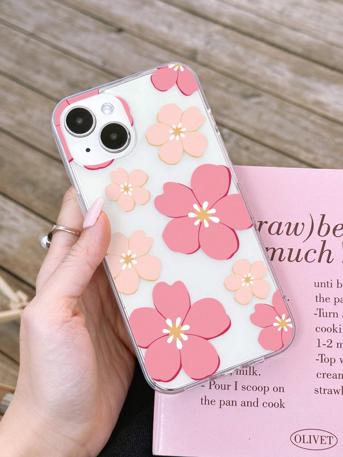 1pc Painted Floral Pattern Pink Color Phone Case Fit Compatible With IPhone