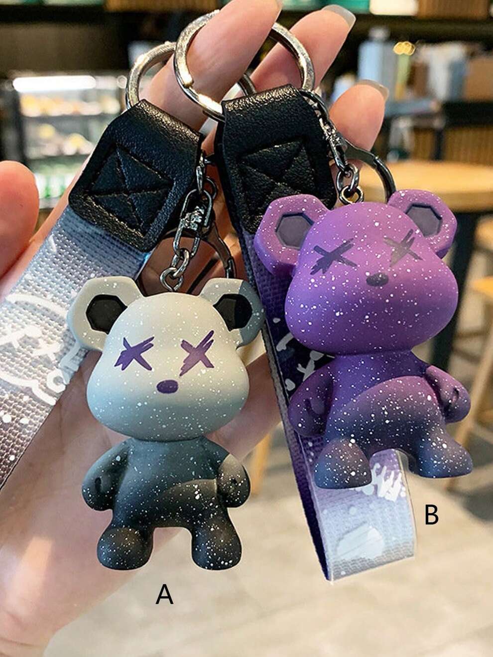 Cute 2pcs/Set Color Changing Cool Bear Plush Car Hanging Keychain, Keyring, Fashionable Daily Accessory For Couples And Outfit Matching