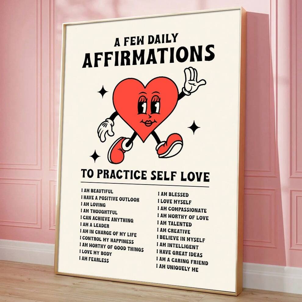 1PC Daily Affirmations Y2K Trendy Painting Positive Self Love Motivational Preppy Art Poster Canvas Print Retro Wall Picture For Home,Living Room,Bedroom,Dorm Decoration,Unframed