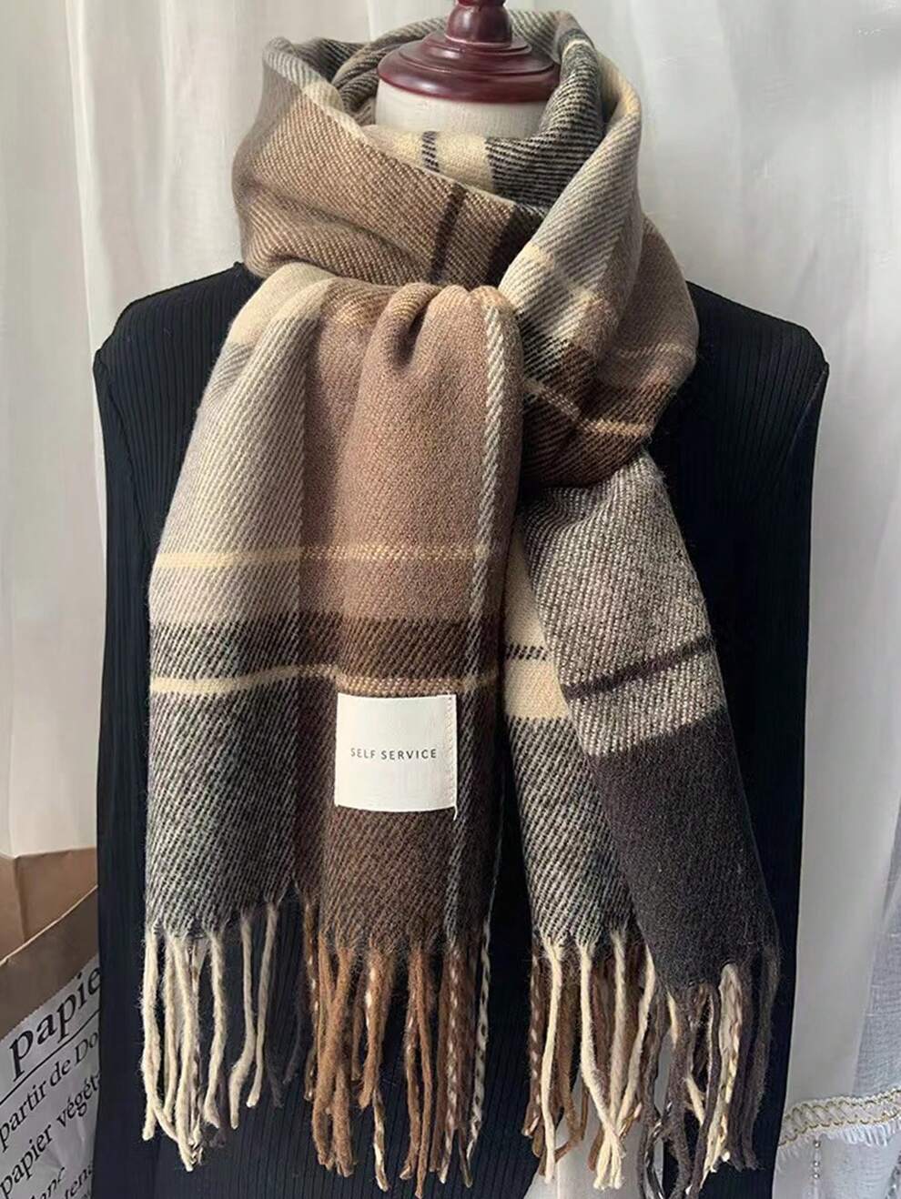 Thick Warm Winter Scarf Design Print Women Cashmere Pashmina Shawl Lady Wrap Tassel Scarves Knitted Men Foulard Blanket