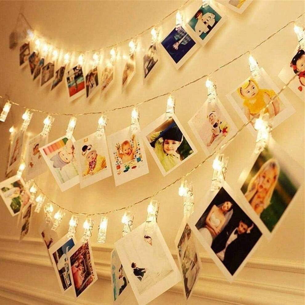 1PC Photo Clip String Lights 10/20/30/40LED Fairy Clip String Lights Hanging Photo Pictures Battery Operated For Gifts Patio Bedroom Wedding Birthday Party Festival Decor (No Battery)