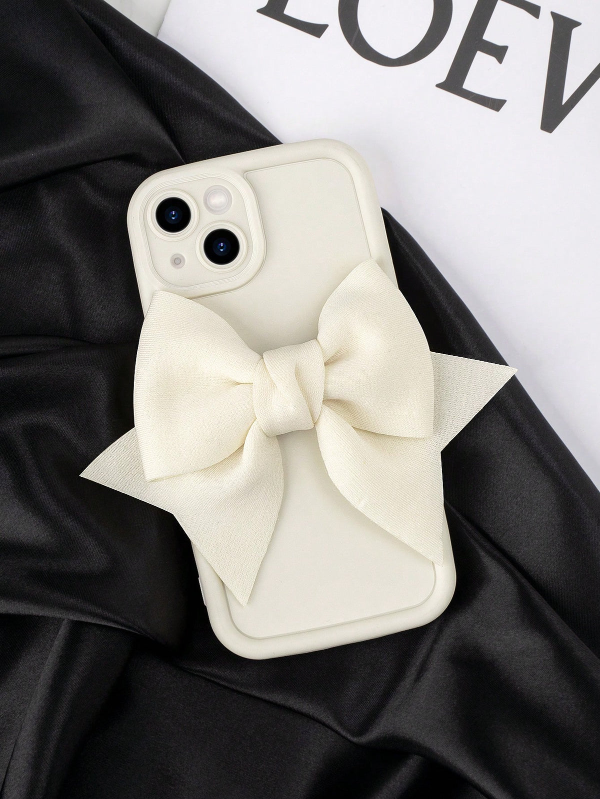 1pc White 3D Bowknot Fine Hole Phone Case Compatible With Apple 15 Pro Max/15 Plus