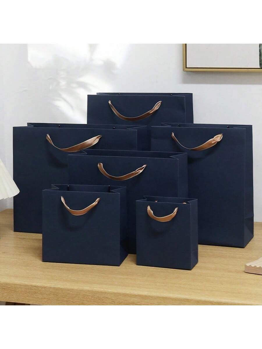 3pcs Gift Packaging Bags, Vintage Style Blue Paper Bags, Fashionable High-Grade Business Tote Bags For Clothing Store, Jewelry Shop And Gifts.