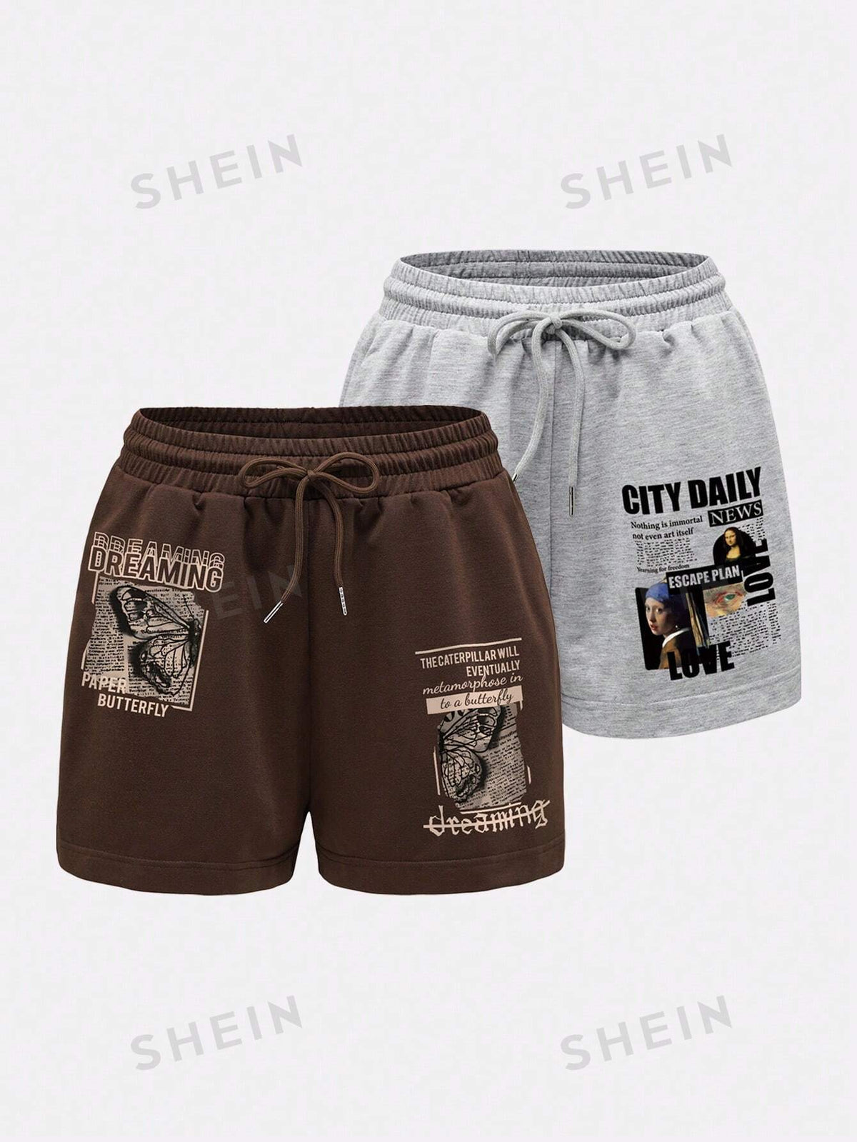 SHEIN EZwear 2pcs Cartoon And Letter Printed Casual Shorts, Gym Shorts