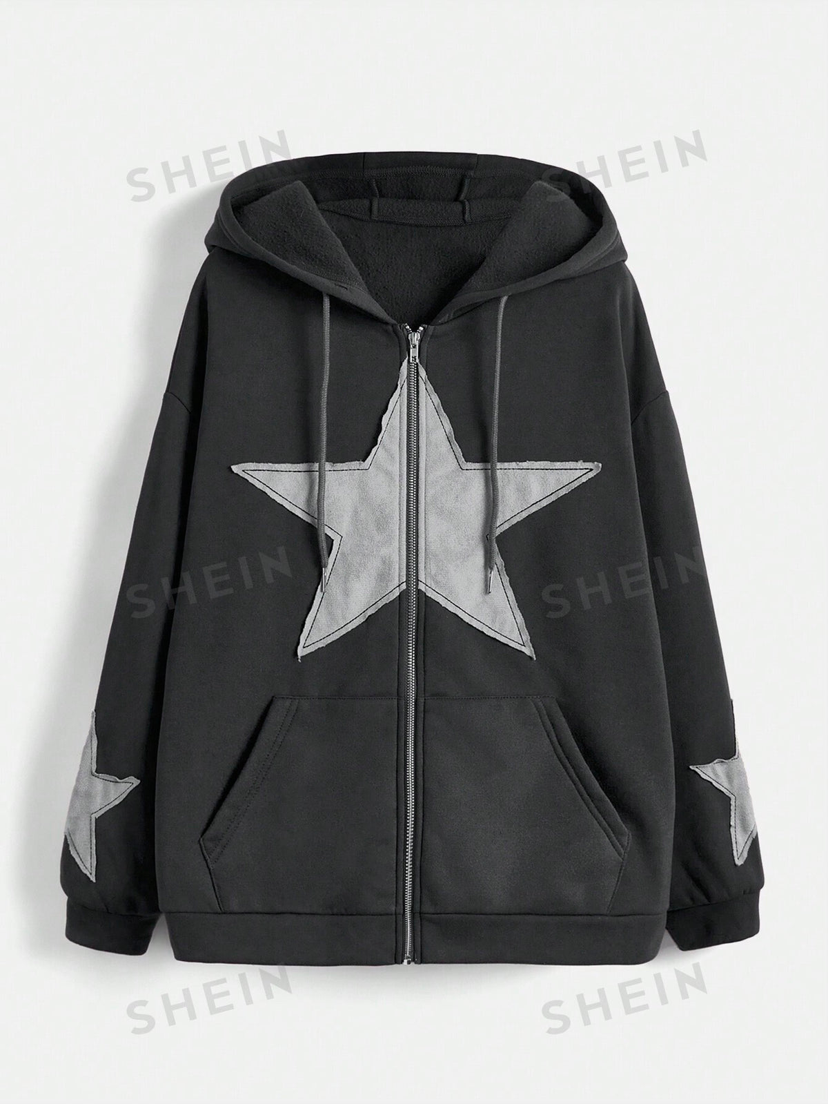 ROMWE Grunge Punk Vintage Street Style Star Patch Fleece Sweatshirt For Women