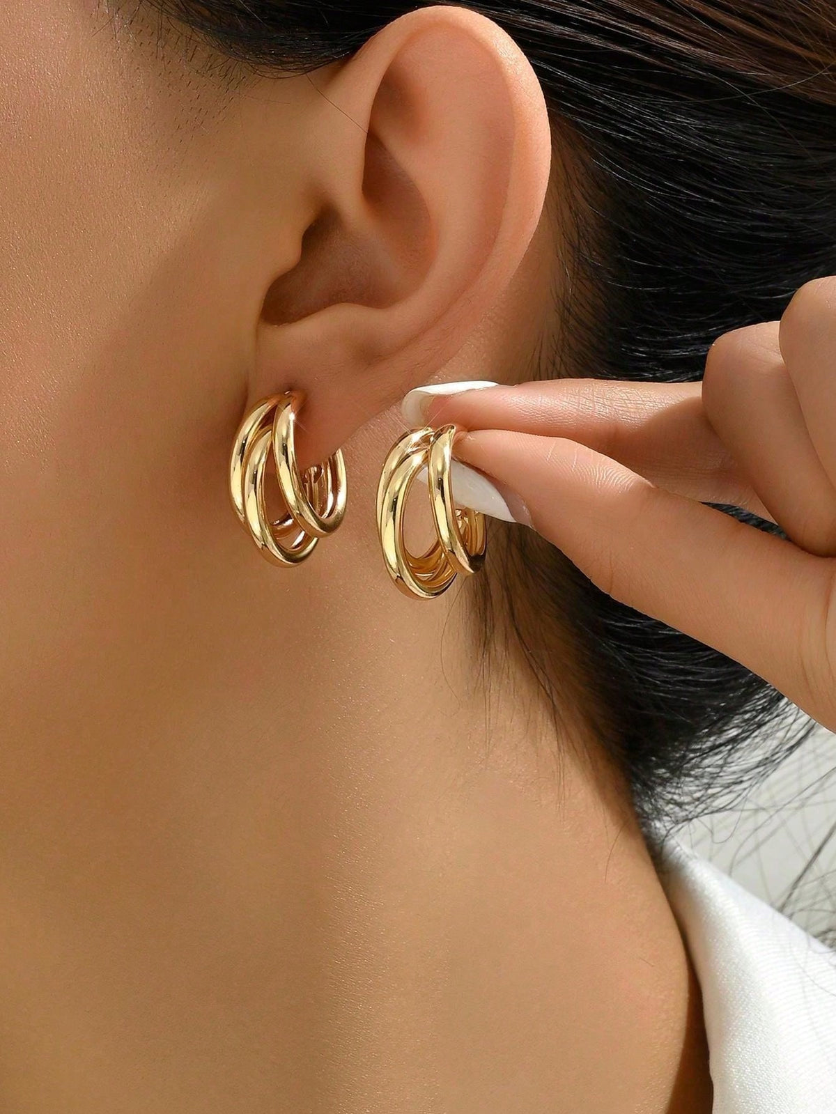 1pair Silver Tone Multi-Loop Hypoallergenic Earrings, Punk/Vintage/Elegant Lightweight Design