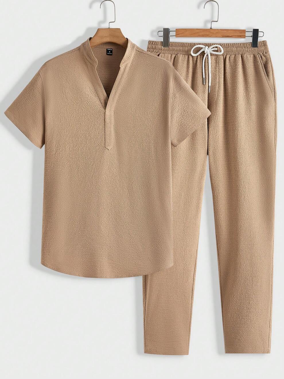 Manfinity Homme Men's Solid Color Shirt And Pants Suit