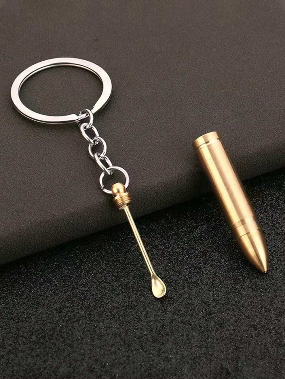 1pc Gold Pure Brass Simulation Bullet Model Earpick Spoon Model Bullet Portable Key Chain Casual