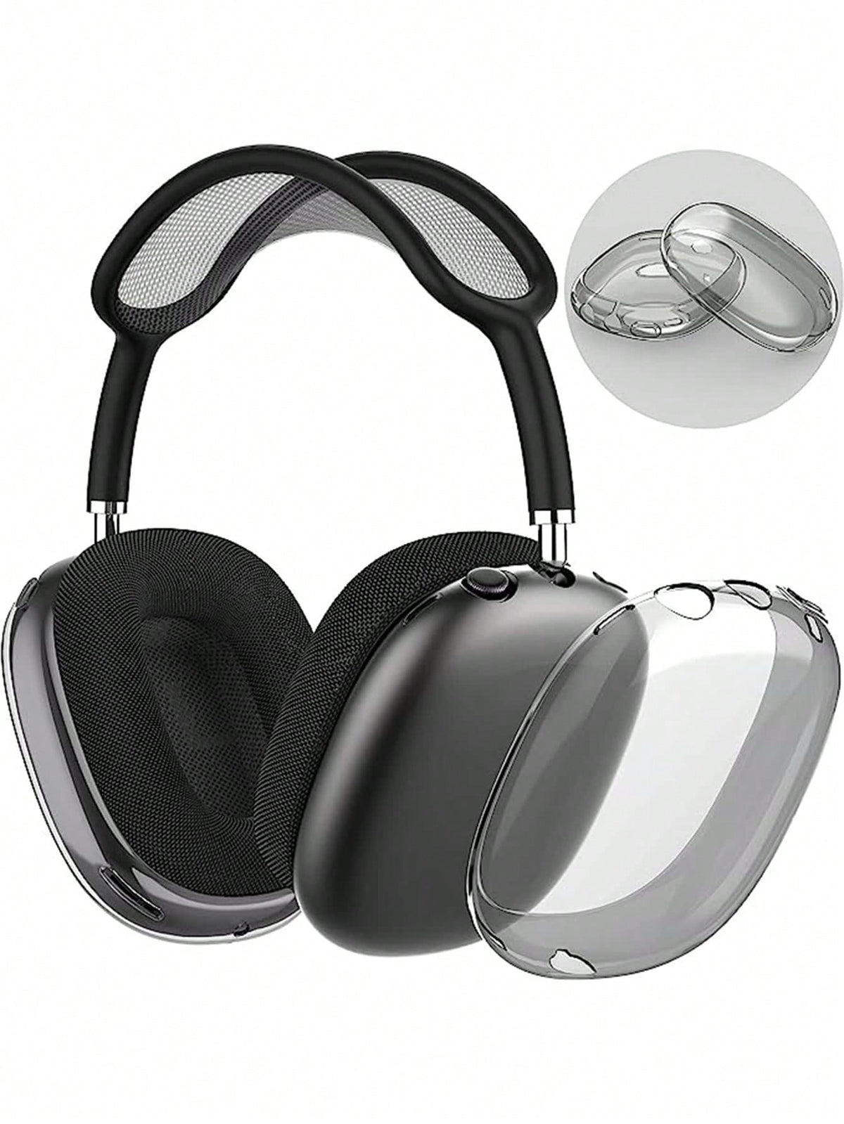 1pair Transparent & Black Head Wearing Earphone Protective Cover, Soft Shell, Compatible With Airpods Max