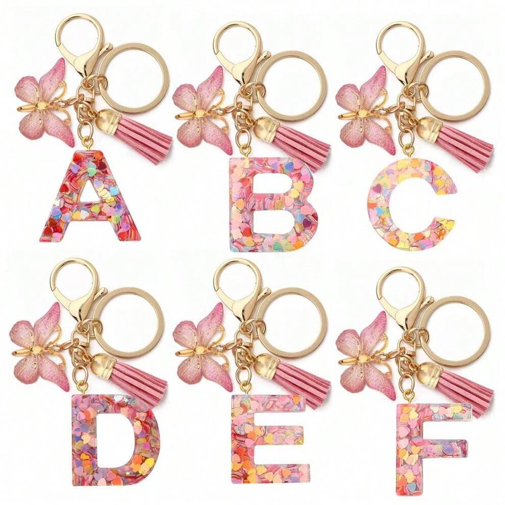 Alphabet Initial Letter Keychain Cute Butterfly Key Chain Ring Purse Bag Backpack Charm Earbud Case Cover Accessories Women Girls Gift