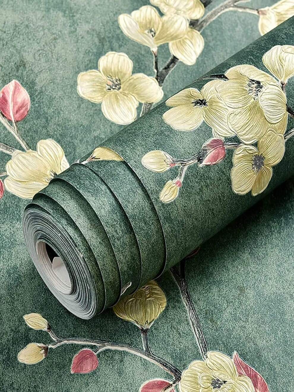 1 Roll Flower Pattern Self-Adhesive Wallpaper, Peel And Stick Wallpaper Bedroom Room Furniture Modification Removable Wall Stickers